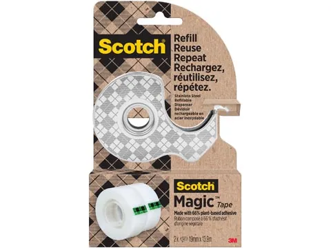 RVS dispenser met 2 rolletjes Scotch Magic Tape 19mmx13,9m