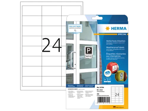 HERMA 10794 Weerbestendige etiketten A4 66x33,8mm Wit 480 stuks