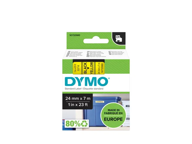 Labeltape Dymo 53718 D1 S720980 24mmx7m zwart op geel
