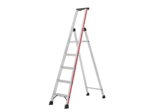 trapladder,eenzijdig,6treden,stand H 1,34m,balk L 2,14m,aluminium