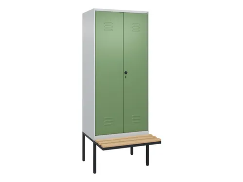 PBM-locker met bank,HxBxD 2120x800x815mm,2vak,vak B 400mm,draaigrendel