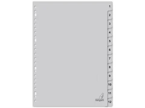 Tabblad ECO Kangaro A4 cijfers 180 grams grijs karton 23-gaats 12-deli