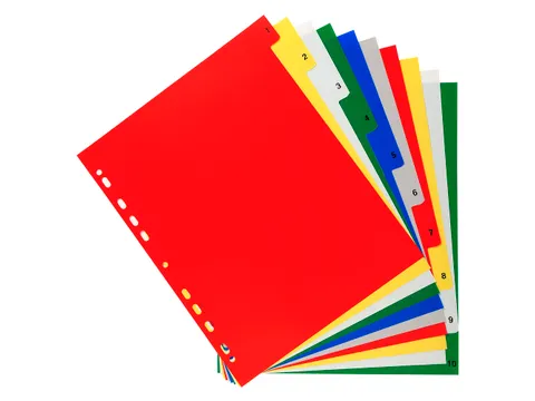 Bedrukte tabbladen numeriek assorti PP A4+ 10-delig 1-10 11-gaats
