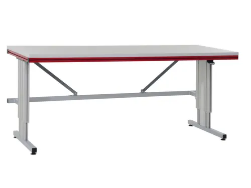 paktafel,HxBxD 720-1120x1200x800mm,blad lichtgrijs,C-voet van staal