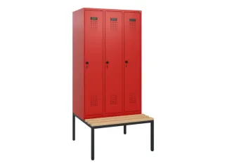 locker met bank,HxBxD 1950x900x815mm,3vak,vak B 300mm,draaigrendel - 2