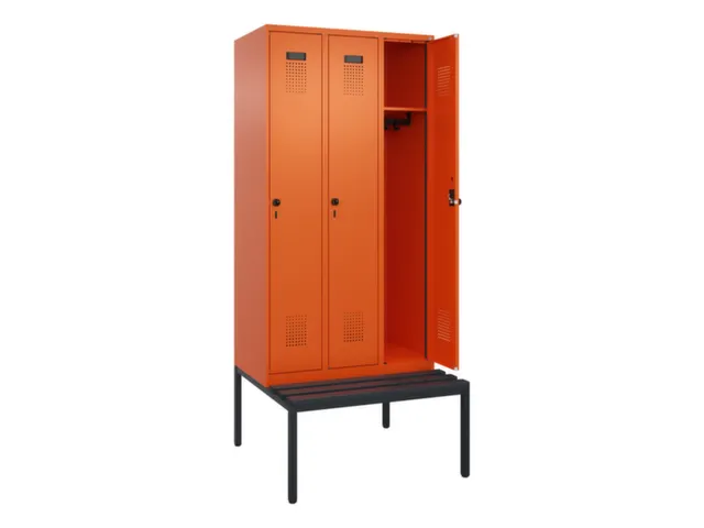 locker met bank,HxBxD 2120x900x815mm,3vak,vak B 300mm,draaigrendel