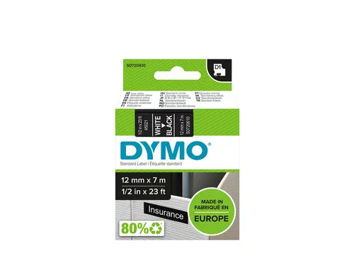 Labeltape Dymo 45021 D1 S720610 12mmx7m wit op zwart