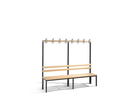 Omkleedbank L 1960Mm Houten Zitlatten Enkelzijdige Hakenlijst Ral7021