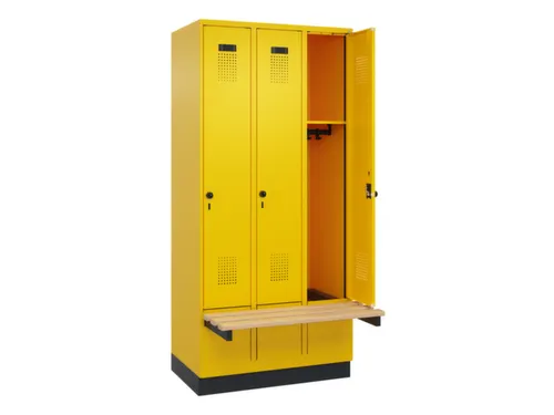 locker met bank,HxBxD 1950x900x815mm,3vak,vak B 300mm,draaigrendel