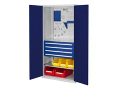 Materiaalkast Geperf. Deuren 1950x1000x600mm 4laden 2legborden Ral5010