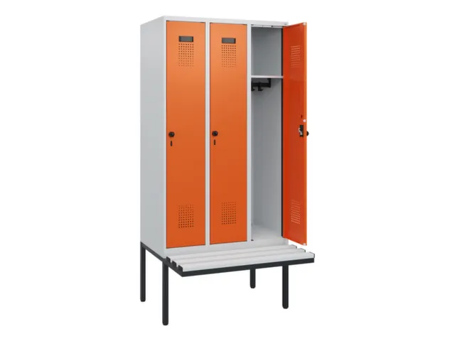 locker met bank,HxBxD 1950x900x815mm,3vak,vak B 300mm,draaigrendel