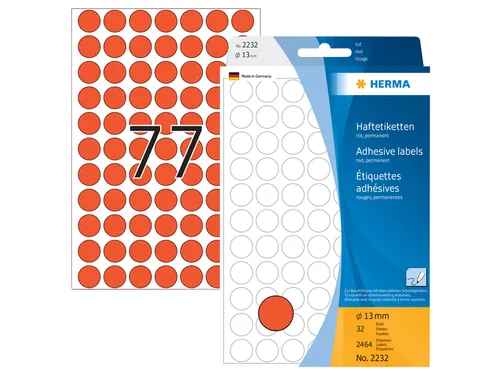 HERMA 2232 Multipurpose etiketten Rond 13mm Rood 2464 stuks