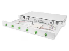 Glasvezel-splitsbox, 1U uitgerust 6x LC DX OS2 APC incl. lascassette