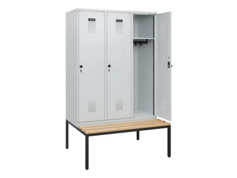 locker met bank,HxBxD 1950x1200x815mm,3vak,vak B 400mm,draaigrendel