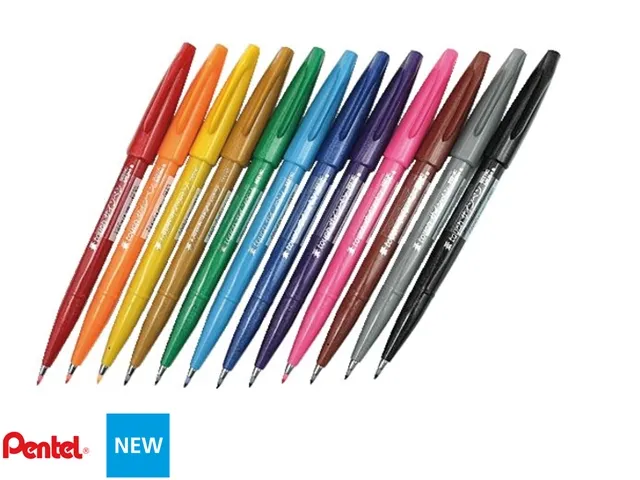 Brushstift Pentel Sign SES15C etui à 12 standaardkleuren