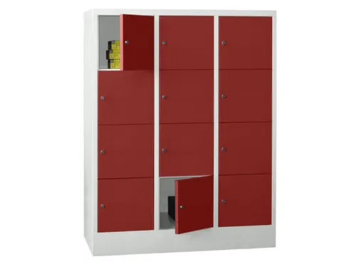 lockerkast,HxBxD 1518x1200x500mm,3x4vakken,RAL7035,front RAL3000