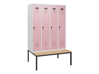 locker met bank,HxBxD 1950x1200x815mm,4vak,vak B 300mm,draaigrendel - 2