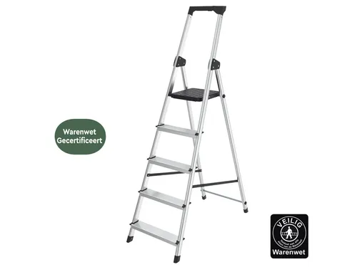 Huishoudtrap BRASQ 5 treden aluminium SLA500 zilver