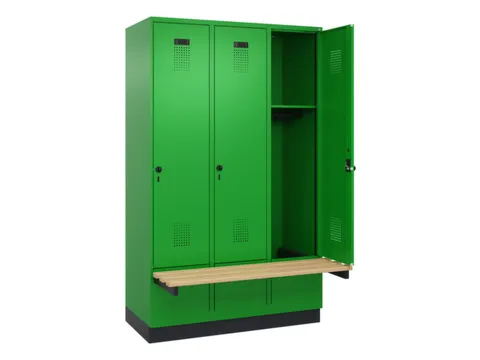 locker met bank,HxBxD 1950x1200x815mm,3vak,vak B 400mm,draaigrendel