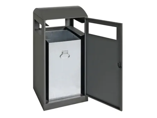 afvalbak,v. buiten,90l,HxBxD 1050x450x450mm,legbord,romp staal RAL7016