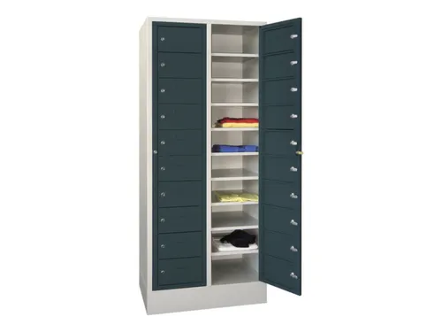 Wasgoedkast 1850x770x500 2x10 Vakken Sokkel Ral7035 Front Ral7016