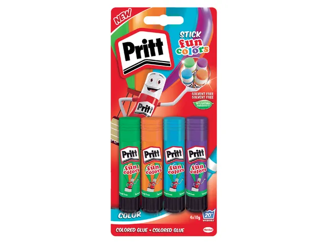 Lijmstift Pritt Fun colors 10gr 1 blister met 4 kleuren