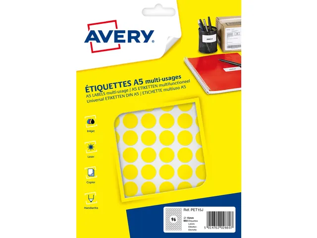 de 960 marqueurs - 15 mm de diamètre - Feuille A5 - Jaune