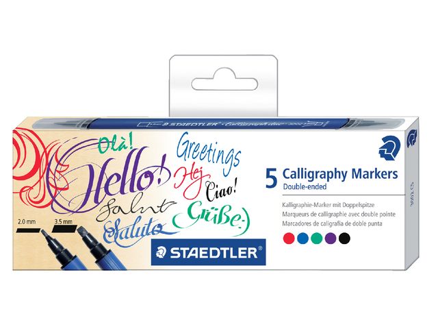 Kalligrafiepen Staedtler 3002 duo punt 2.0 en 3.5mm assorti 5 stuks | ArtSupplyShop.nl