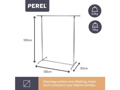 Kledingrek Metaal met 1 stang 125x50x130cm max. last 75 kg