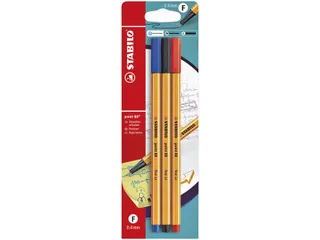 Fineliner STABILO point 88 0.4mm blister à 3 kleuren assorti - 1