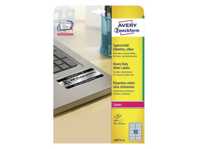 Etiket Avery Zweckform L6012-20 96x50.8mm Zilver 200 stuks