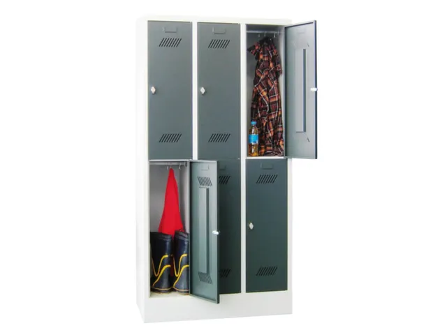 dubbeldekse locker,HxBxD 1850x900x500mm,3x2vak.,RAL7035,front RAL7035