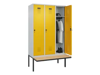 locker met bank,HxBxD 2120x1200x815mm,3vak,vak B 400mm,draaigrendel - 1
