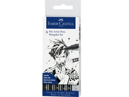 Tekenstift Faber-Castell Pitt Artist Pen Mangaka 6-delig etui zwart