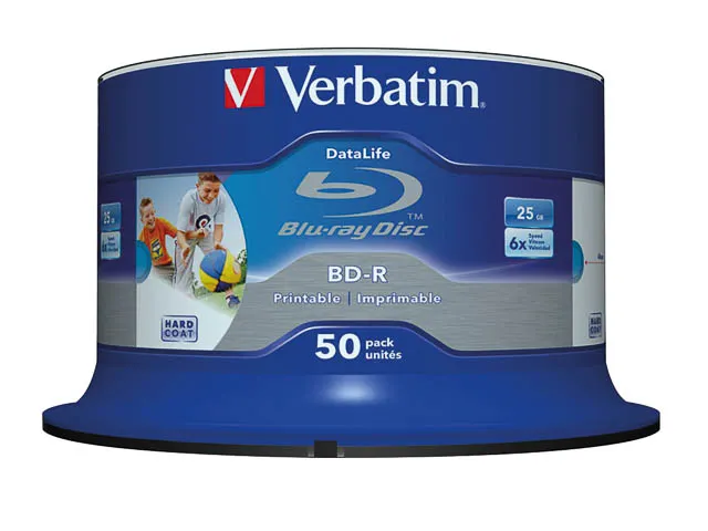 Verbatim Blue Ray Dvd 25Gb 6X 50 Stuks Cb Worm 43812 Cake Box Inkjet P