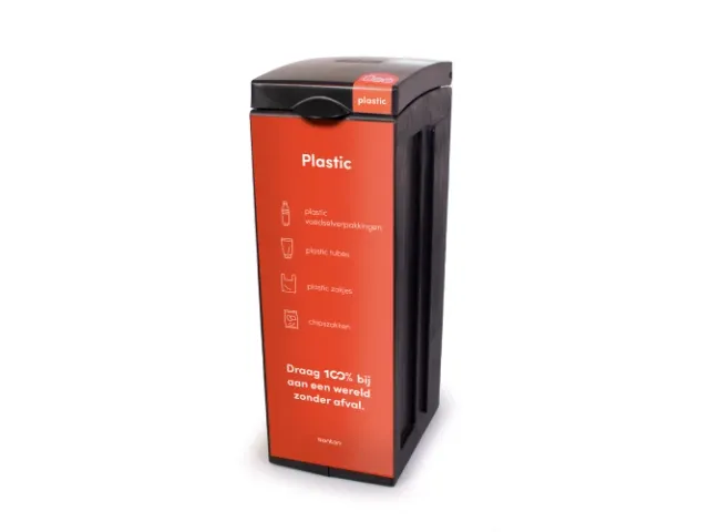 Bonton Afvalbak Original Plastic met Dichte Deksel 70 Liter Zwart Rood