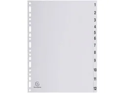tabbladen numeriek voor A4 uit PP grijs 12 tabs