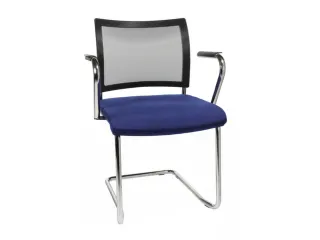 Bezoekersstoel Zitting Blauw Stof Netrug Zwart Armleuningen Sledeframe - 1