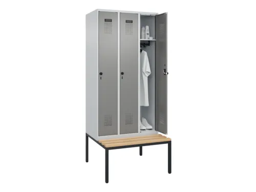 locker met bank,HxBxD 2120x900x815mm,3vak,vak B 300mm,draaigrendel