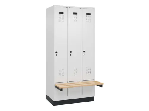 locker met bank,HxBxD 1950x900x815mm,3vak,vak B 300mm,draaigrendel