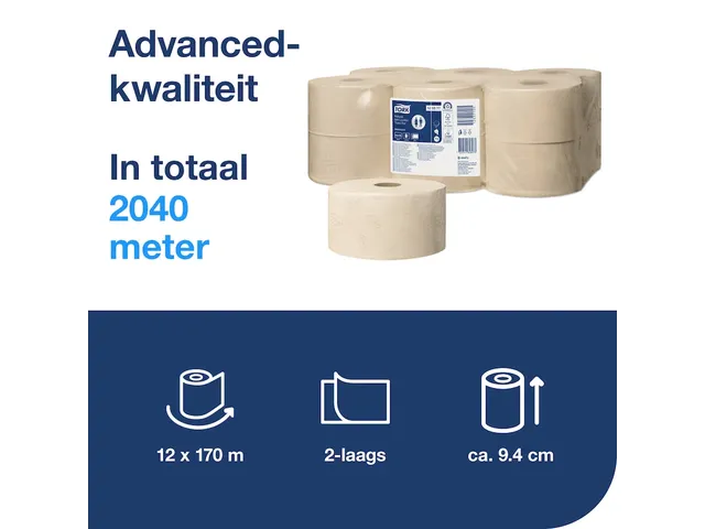 Toiletpapier Tork T2 Advanced jumbo klein 2-laags 170m naturel 120377