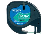 Labeltape Dymo Letratag 91204 plastic 12mm zwart op groen S0721640