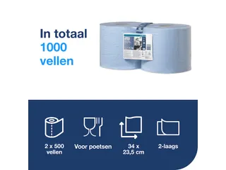 Tork Poetsrol 130072 Combirol W1 / W2 2-Laags Blauw - 5