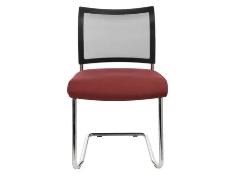 Bezoekersstoel Zitting Stof Bordeauxrood Netrug Zwart Sledeframe
