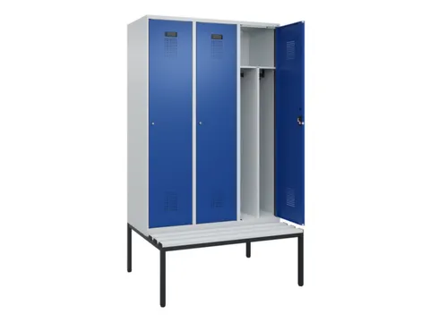 locker met bank,voor scheiding van kleding,HxBxD 2120x1200x815mm,3vak