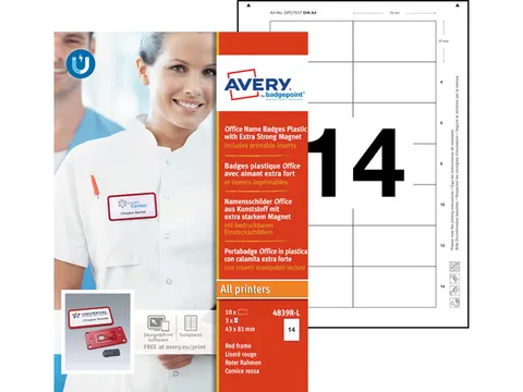 Naambadge Avery Office 43x81 10 x rood extra sterke magneet