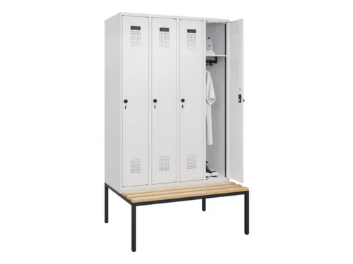 locker met bank,HxBxD 2120x1200x815mm,4vak,vak B 300mm,draaigrendel