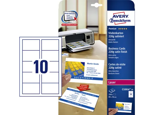 Visitekaart Avery C32016-25 85x54mm zijdeglans mat 220gr 250 stuks