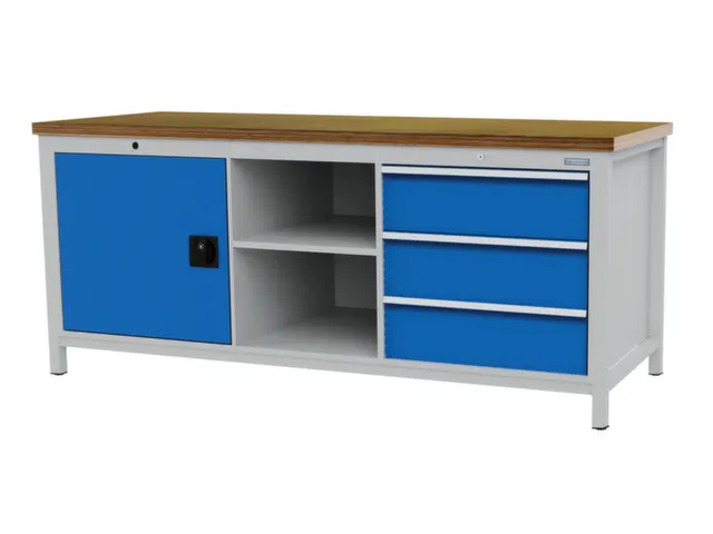 werkbank,HxBxD 860x2000x750mm,onderstel RAL5012,fronten RAL5012