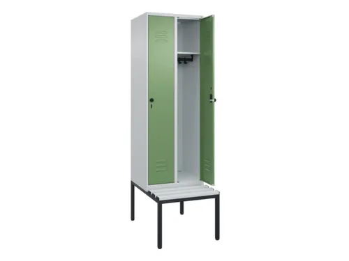 locker met bank,HxBxD 2120x600x815mm,2vak,vak B 300mm,draaigrendel